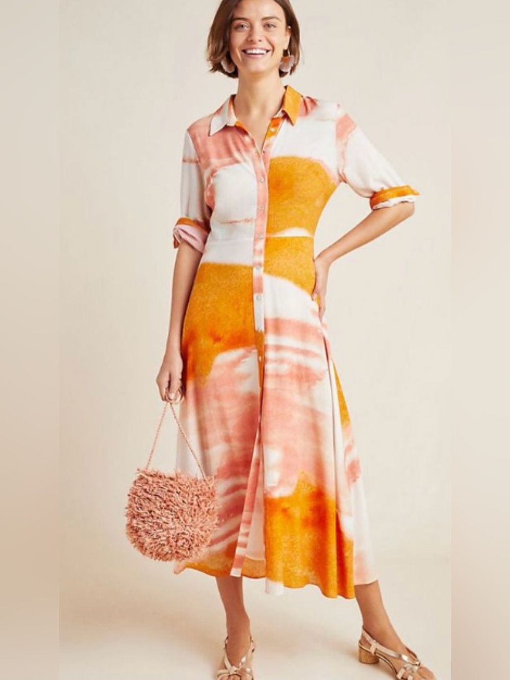 NWOT Anthropologie Dolan Orange Print Maxi Dress size 16